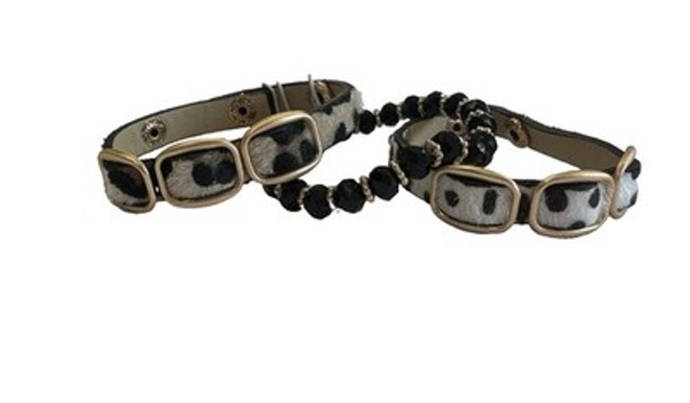 Viv & Lou Animal Print Snap Bracelet Stack 3pc Calf Hair Bead Bracelet Set NEW